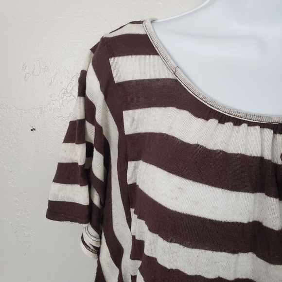 BCX Medium Brown & Beige Striped Top Batwing Y2K Made in USA - Picture 2 of 7